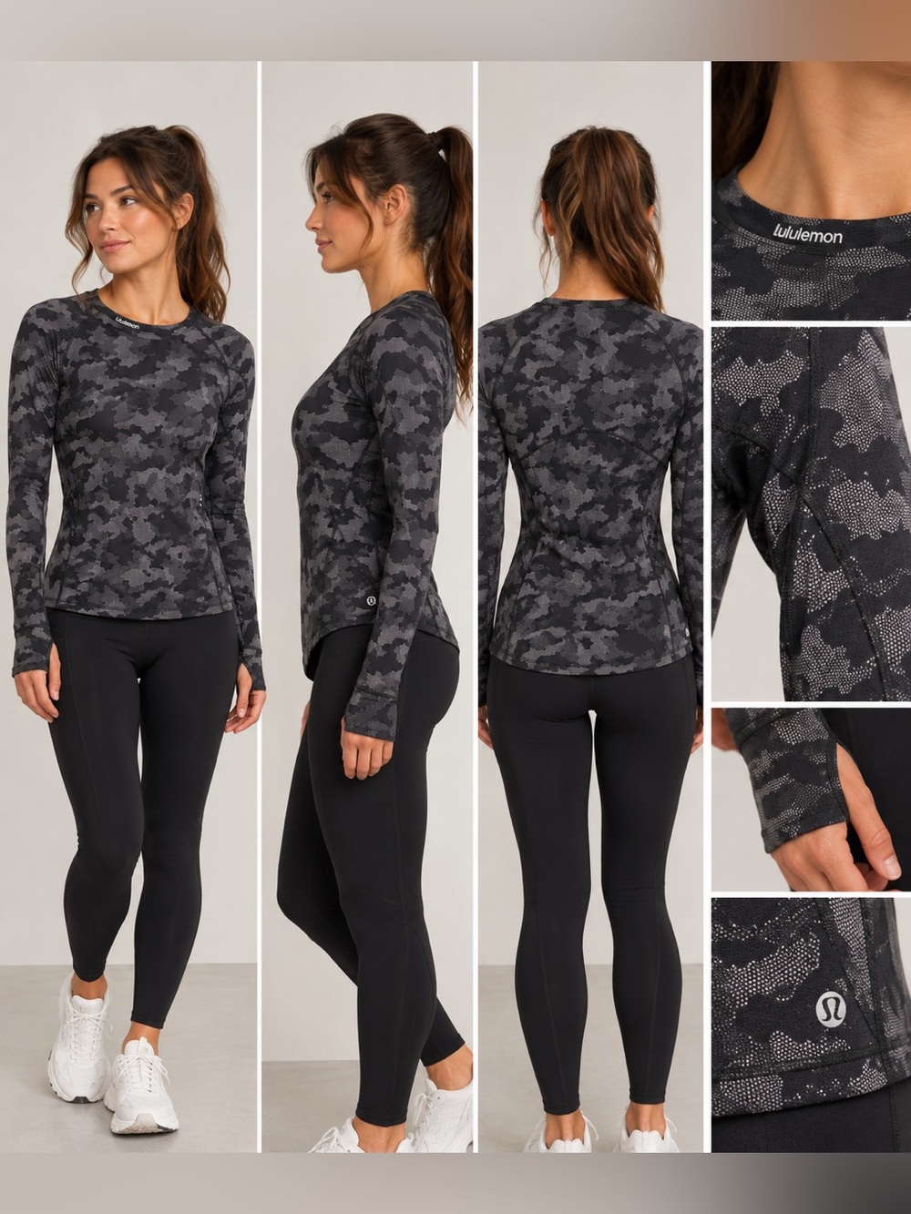 lululemon athletica Women’s Long Sleeve Crew in Black Camo Fleece